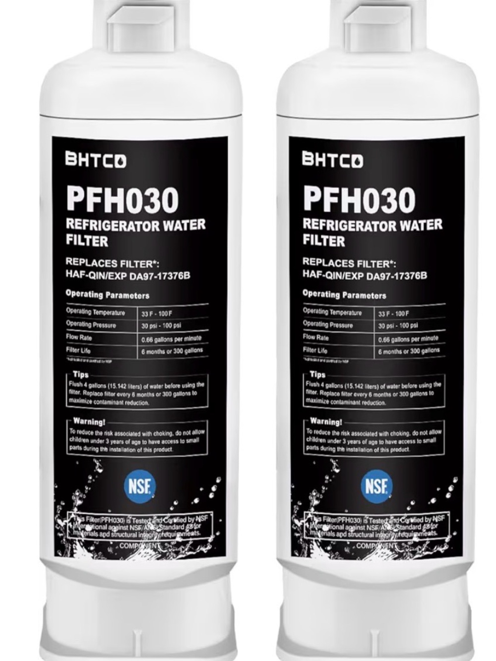 HTC PFH030 Refrigerator Water Filter - White and Black (2 Pack)